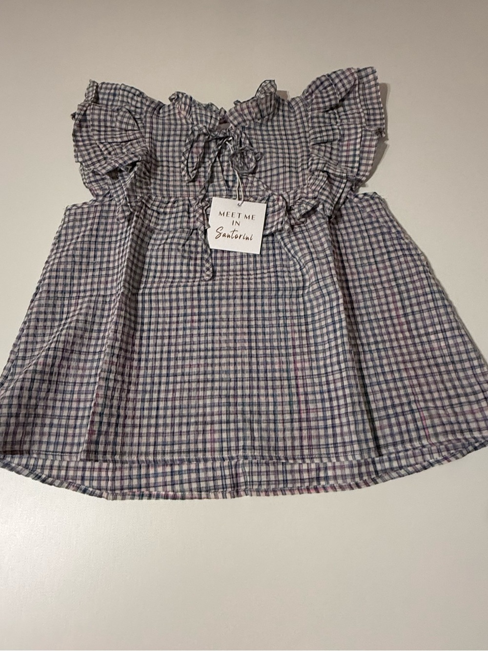 NWT Meet Me in Santorini Plaid Ruffle Tank Top